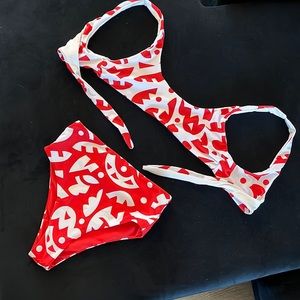 two piece white and red print - worn once